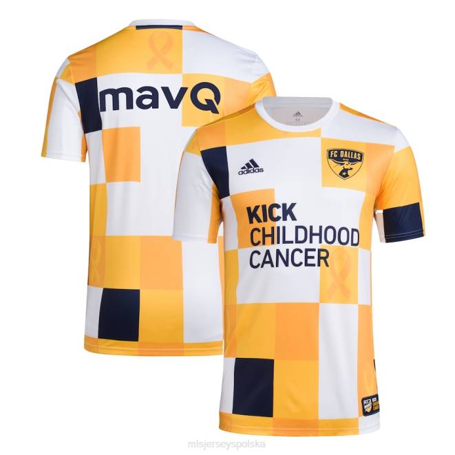 MLS Jerseys mężczyźni Biało-złota koszulka fc dallas adidas 2022 Works kick dziecięca koszulka przedmeczowa z rakiem aeroready NN6X1430 golf